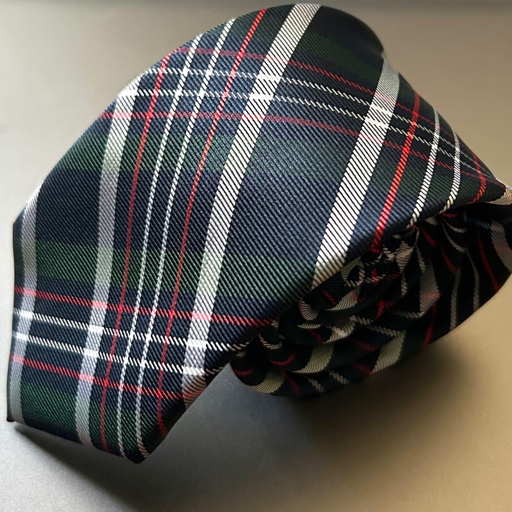 CHAPS Youth Size Tie • Tartan Plaid Navy, Red, Green & White 49"L x 2.5"W